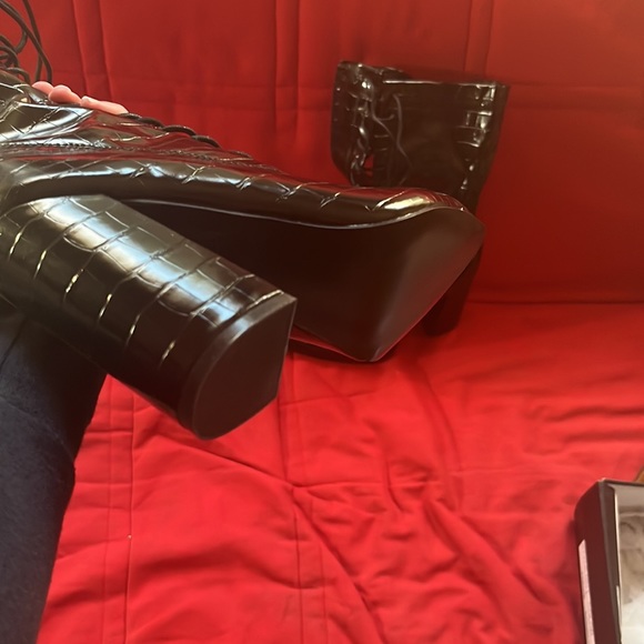 Nasty Gal Black faux Crocodile lace up boots. Never been worn. - Picture 3 of 5